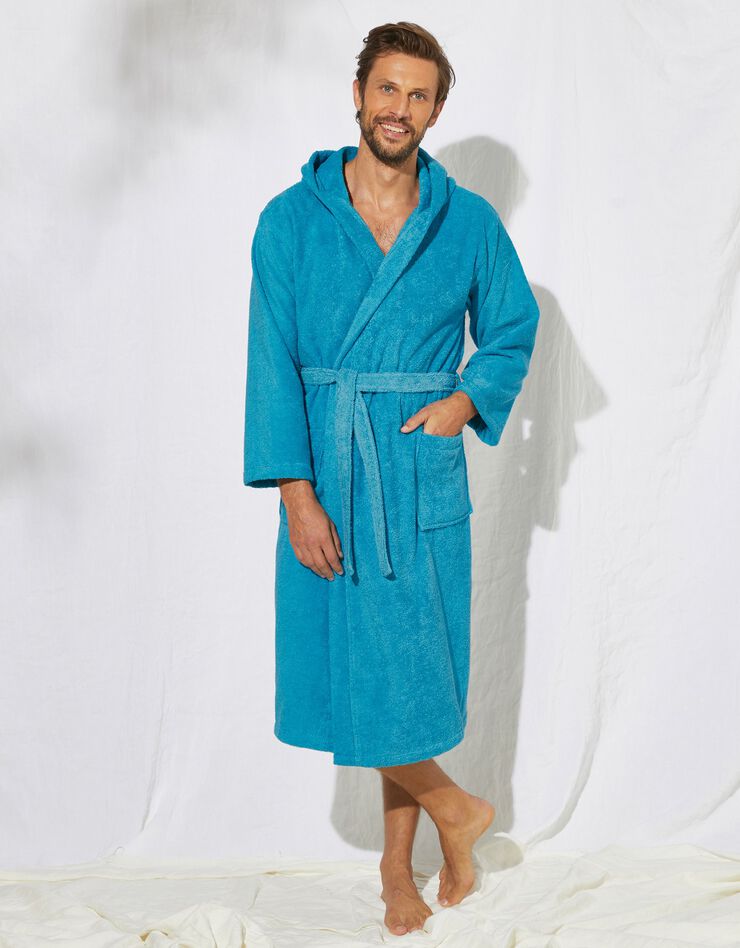 Peignoir mixte adulte col capuche éponge bouclette (turquoise)