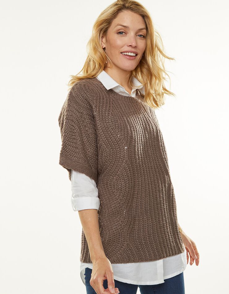 Pull poncho manches coudes (chocolat)