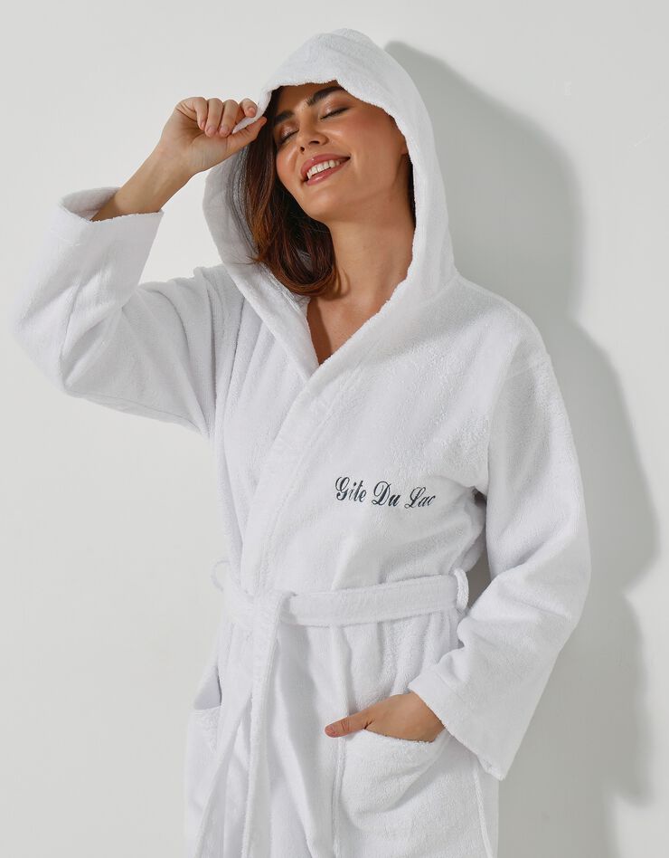 Peignoir mixte adulte col capuche éponge bouclette (blanc)