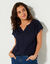 Tee-shirt col tunisien manches courtes, uni (marine)