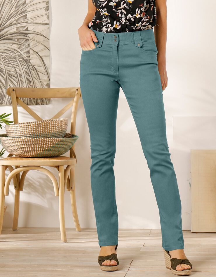 Pantalon droit taille haute effet denim - petite stature (vert grisé)