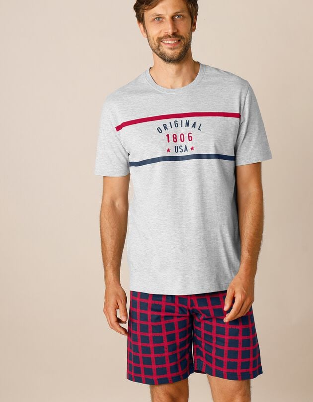 Short pyjama imprimé à carreaux (marine / rouge)