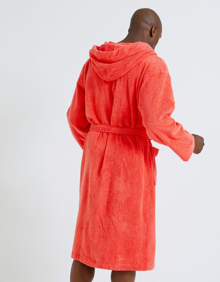 Peignoir mixte adulte col capuche éponge bouclette (corail)