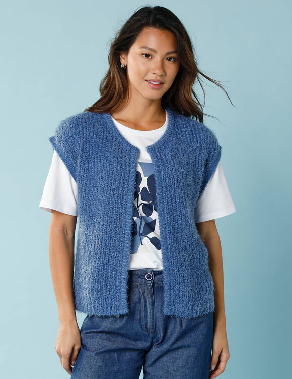 Gilet sans manches maille poilue, Spécial Petites (bleu grisé)
