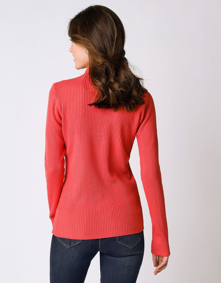 Pull col montant zippé maille côtelée (corail foncé) Pull col montant zippé maille côtelée (corail foncé)