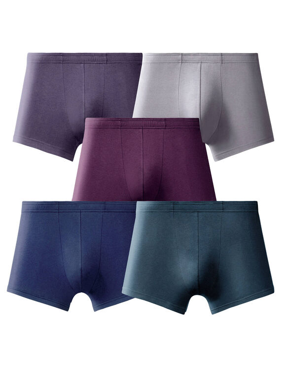 Boxer uni ceinture élastiquée recouverte - lot de 5 (gris + marine + parme)