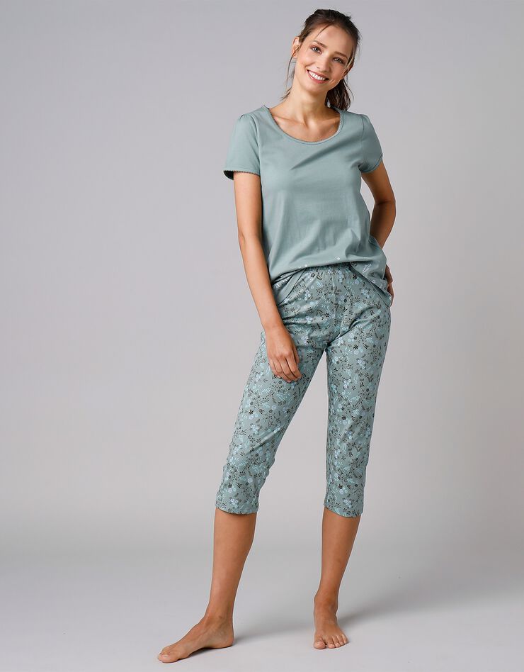 Pantacourt de pyjama imprimé fleurs (kaki) Pantacourt de pyjama imprimé fleurs (kaki)