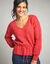 Pull col V maille fantaisie (rouge)