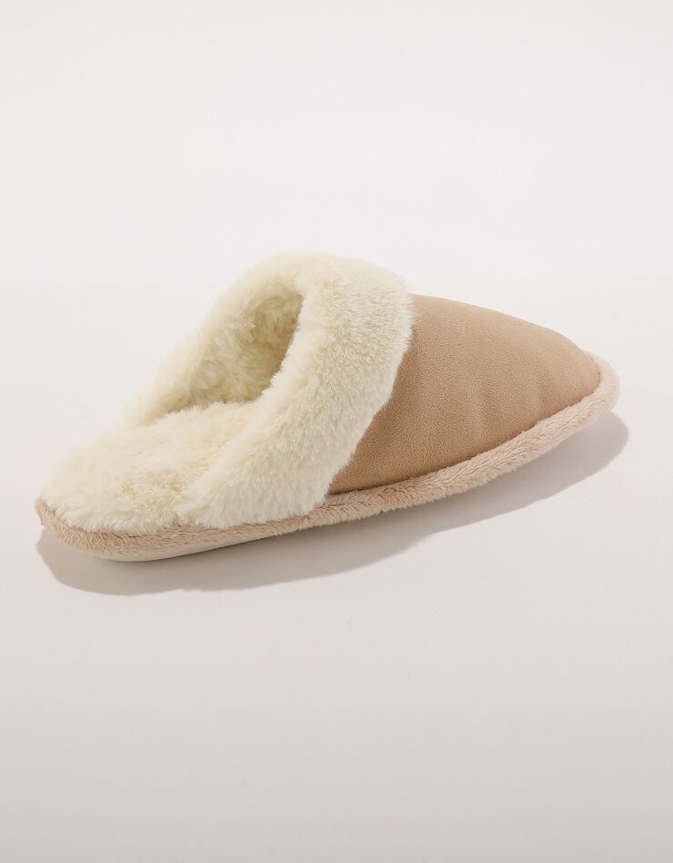 Mules fourrrées dessus effet suédine (beige) Mules fourrrées dessus effet suédine (beige)