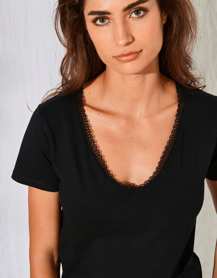 Tee-shirt coton stretch avec brassière intégrée (noir)
