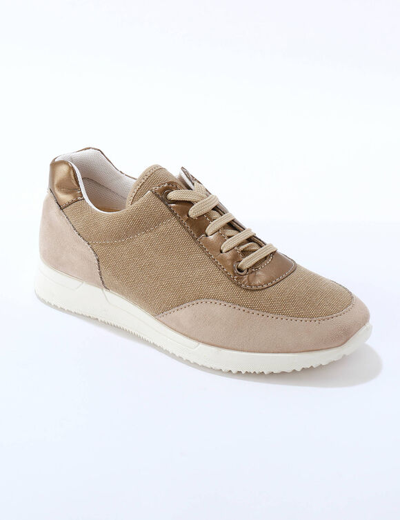 Baskets lac&eacute;es sp&eacute;cial pieds sensibles, en tissu souple (beige)