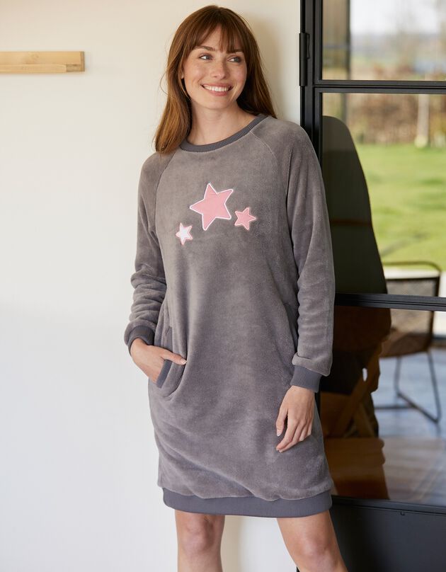 Chemise de nuit polaire "étoiles" (gris / rose)