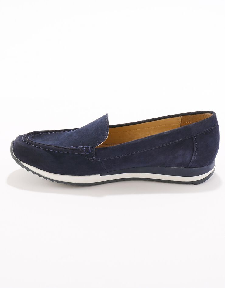 Mocassins en croûte de cuir à semelle crantée bicolore (marine) Mocassins en croûte de cuir à semelle crantée bicolore (marine)