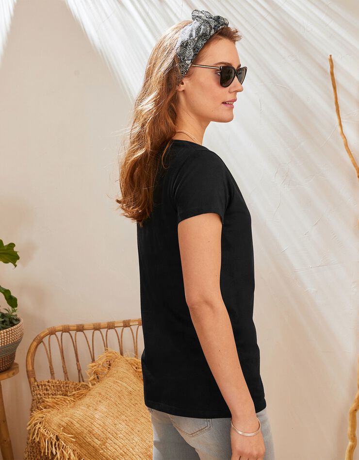 Tee-shirt col rond manches courtes uni coton (noir) Tee-shirt col rond manches courtes uni coton (noir)