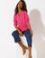 Gilet paletot maille fantaisie, boutons effet corne (rose indien)