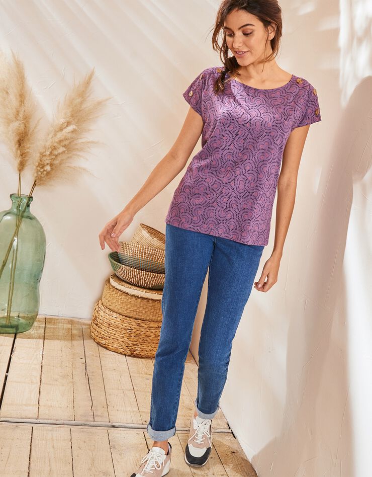 Tee-shirt imprimé col rond (violine / prune) Tee-shirt imprimé col rond (violine / prune)