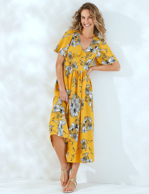 Robe longue imprimée, manches évasées  (safran)