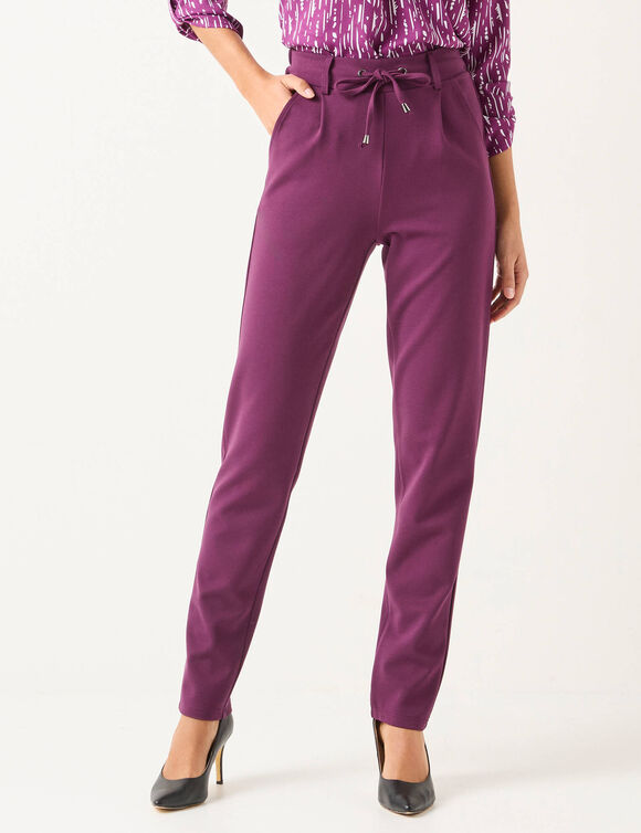Pantalon chino uni, maille milano (prune)