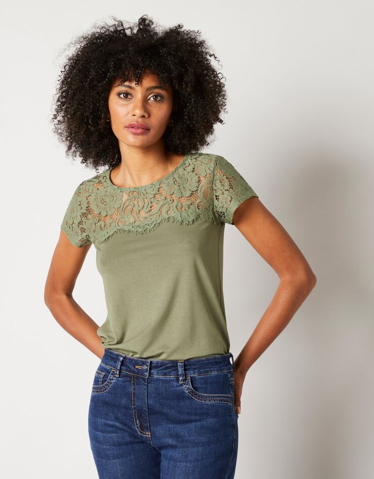 Tee-shirt dentelle col rond manches courtes (bronze) Tee-shirt dentelle col rond manches courtes (bronze)