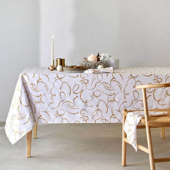 Nappe imprim&eacute; serpentins dor&eacute;s (blanc / dor&eacute;)