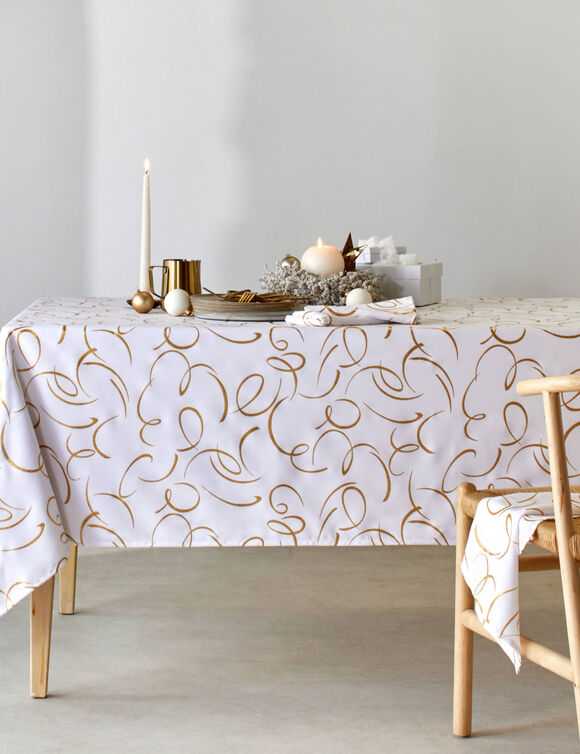 Nappe imprim&eacute; serpentins dor&eacute;s (blanc / dor&eacute;)