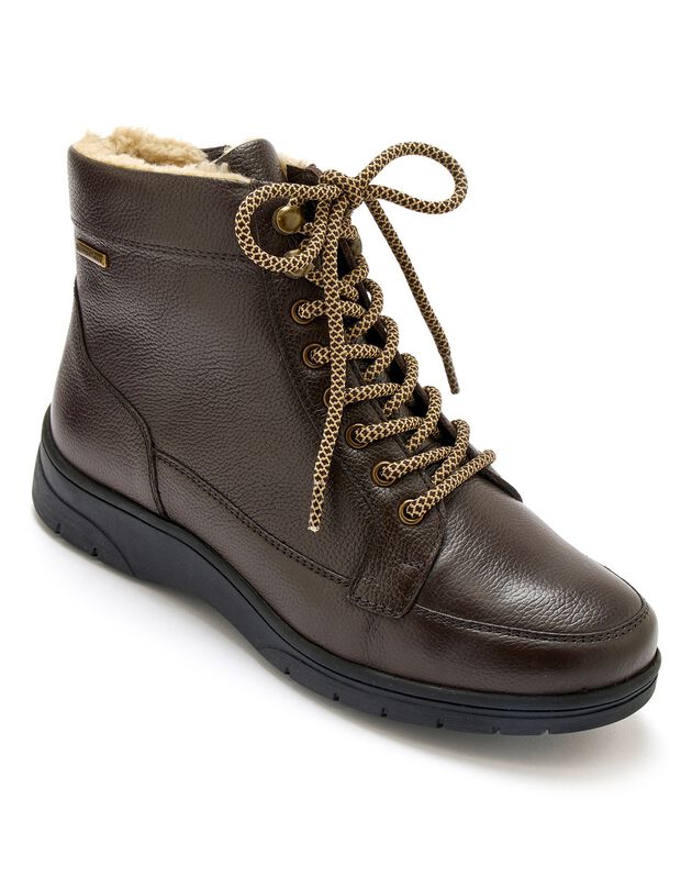 Boots fourrées zippées en cuir imperméable Largeur Confort (marron)