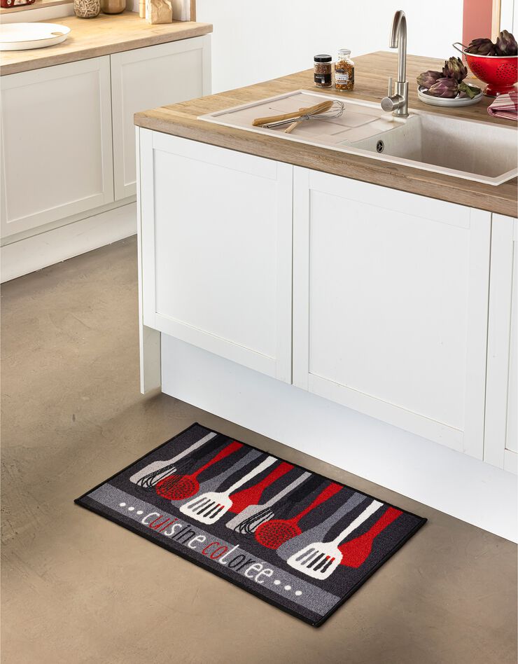Tapis cuisine anti-poussière rectangulaire, imprimé ustensiles (imprimé)