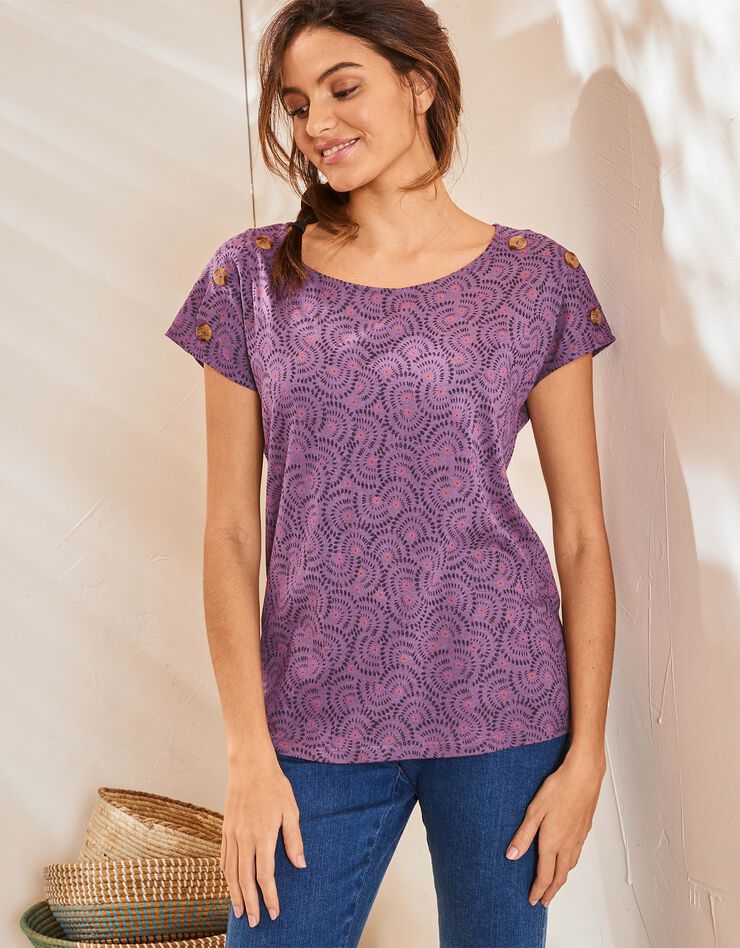 Tee-shirt imprimé col rond (violine / prune) Tee-shirt imprimé col rond (violine / prune)