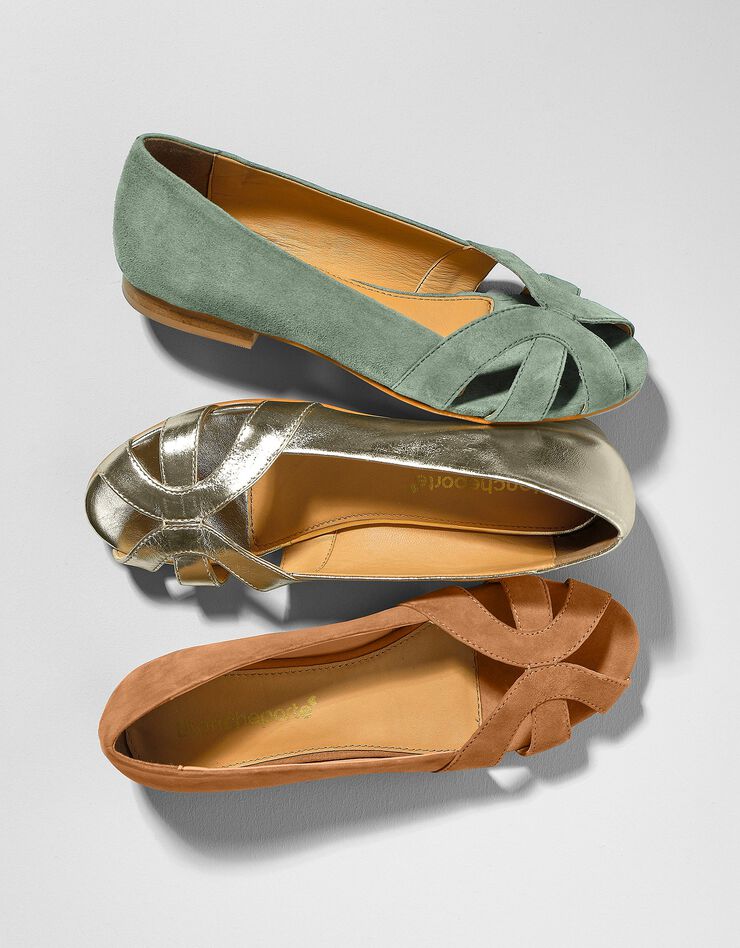 Ballerines à bout ouvert en cuir (doré)