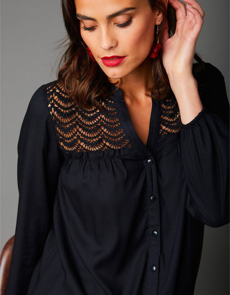 Blouse macramé manches longues (noir) Blouse macramé manches longues (noir)