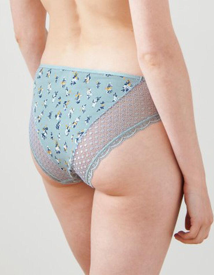 Culotte midi dentelle coton imprimé Tropea - lot de 4 (amande + bleu) Culotte midi dentelle coton imprimé Tropea - lot de 4 (amande + bleu)