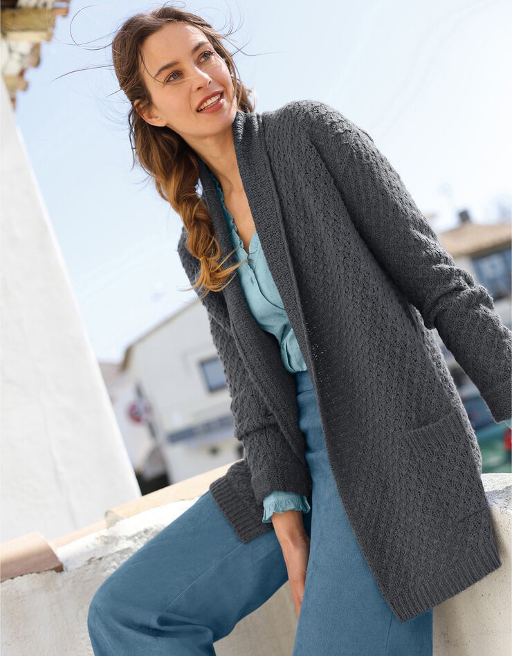 Gilet maille fantaisie toucher mohair (gris anthracite) Gilet maille fantaisie toucher mohair (gris anthracite)