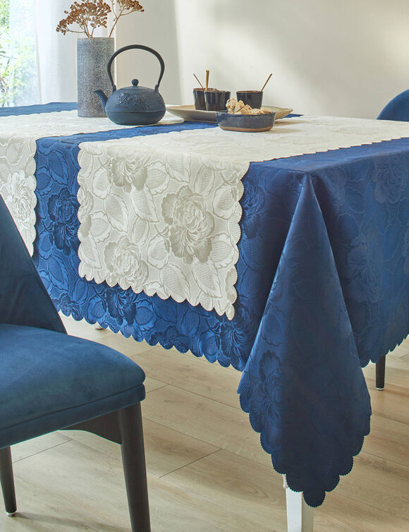 Nappe jacquard damass&eacute; (bleu nuit)