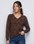 Pull col V volume loose, maille anglaise moulin&eacute;e (chocolat)