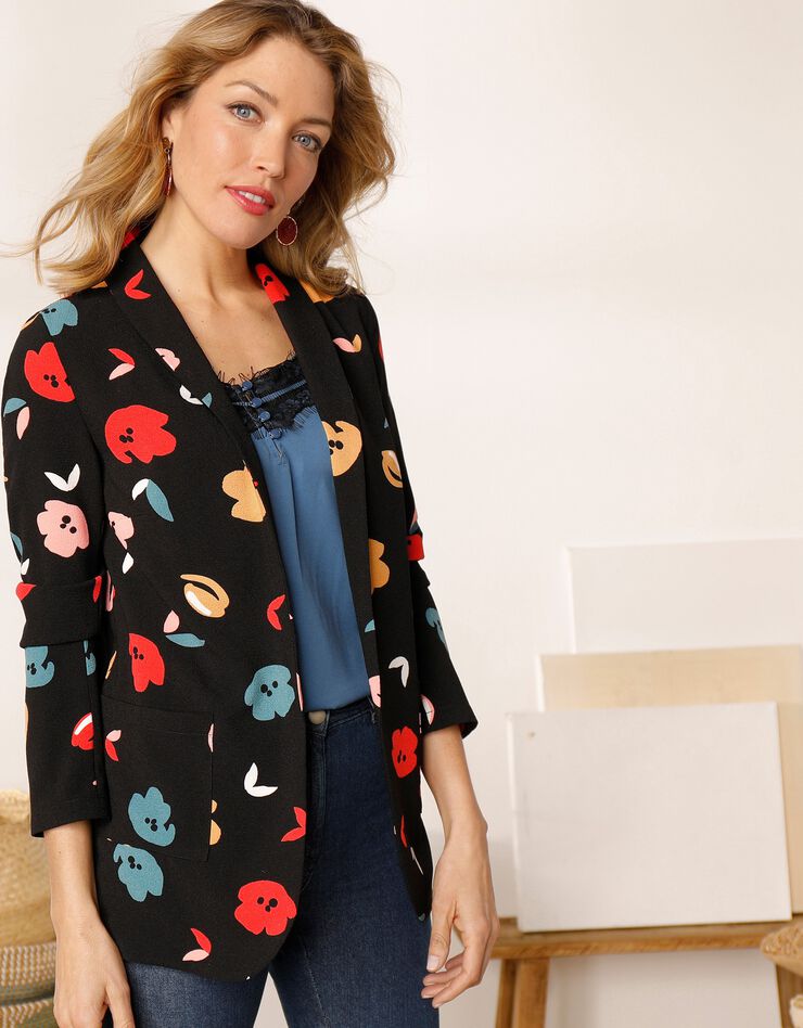 Veste fluide imprimée (noir / corail) Veste fluide imprimée (noir / corail)