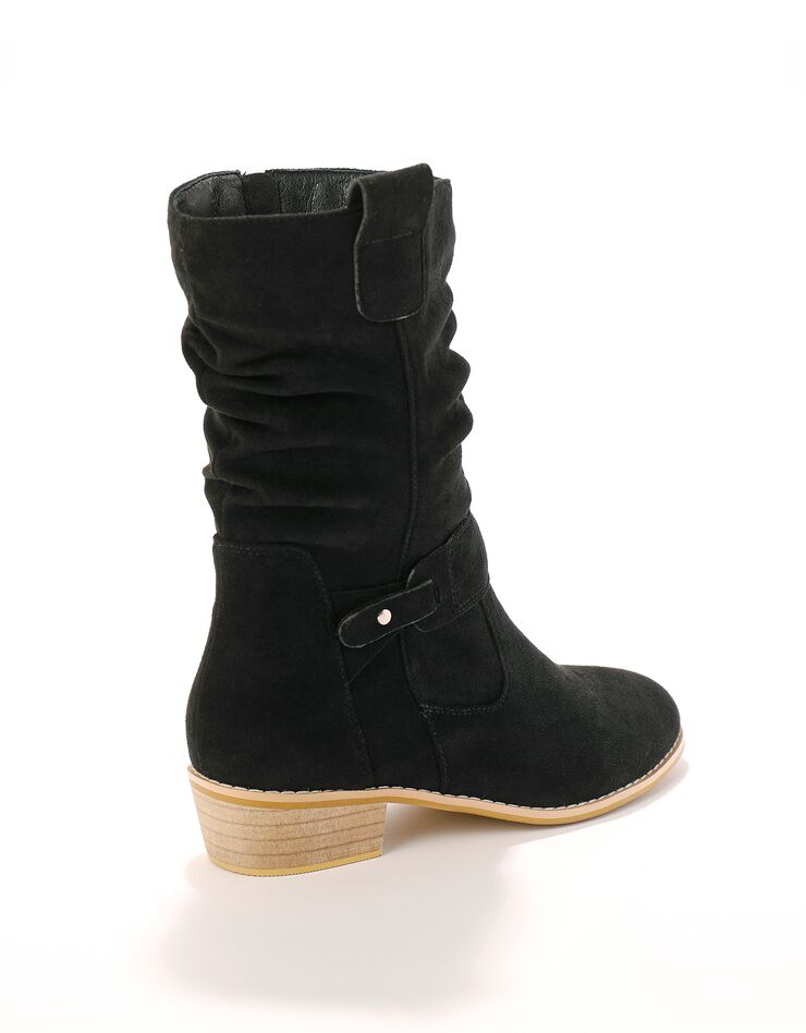 Bottes mi-hautes plissées à petit talon effet bois (noir)