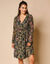 Robe courte col V, voile imprimé (noir / bronze)