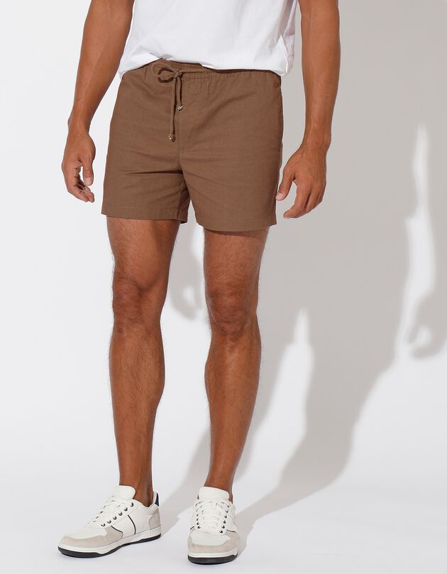 Short toile taille élastiquée (taupe)