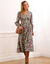Robe midi imprimée, viscose fluide (vert / violine)