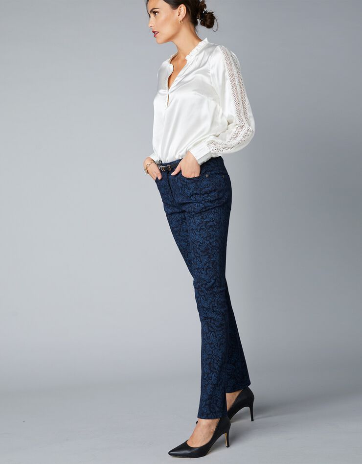 Pantalon droit imprimé, coupe 5 poches (marine) Pantalon droit imprimé, coupe 5 poches (marine)