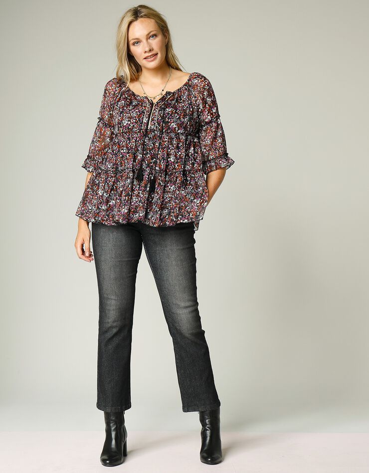 Blouse évasée voile imprimé (noir / cuivre) Blouse évasée voile imprimé (noir / cuivre)