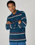 Polo ray&eacute;e maille piqu&eacute;e manches longues  (bleu canard / marine)