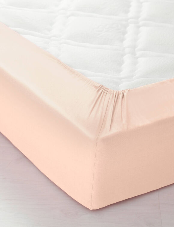 Drap-housse uni coton bonnet 32 cm (rose poudr&eacute;)