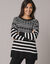 Pull tunique rayé - motif jacquard (noir / blanc)