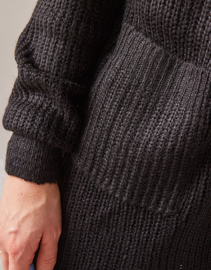 Gilet long, maille anglaise toucher mohair (noir) Gilet long, maille anglaise toucher mohair (noir)