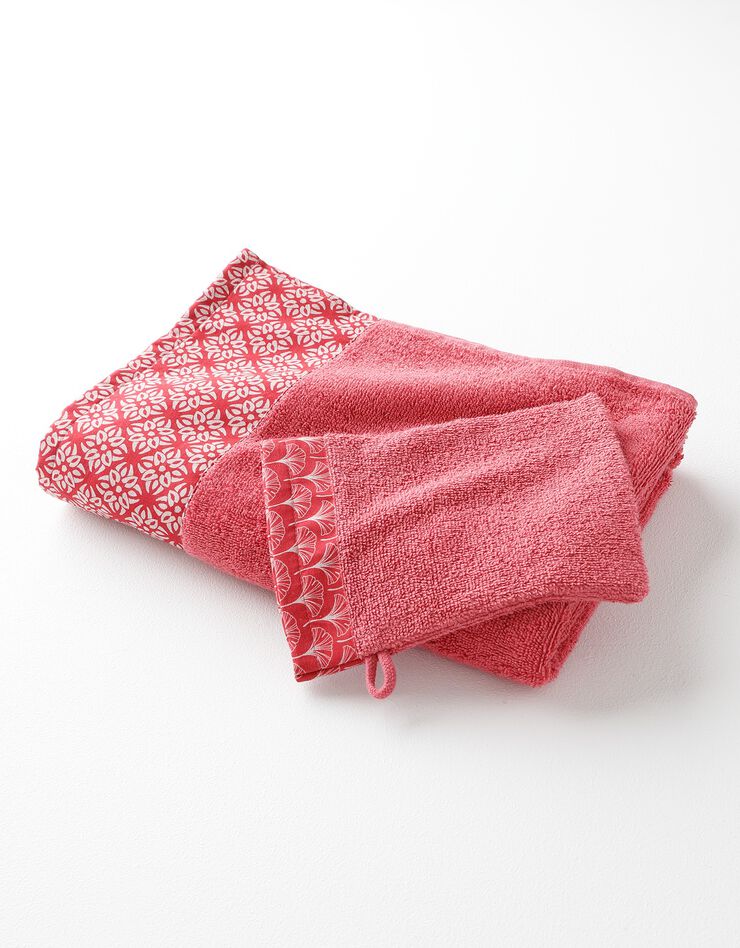 Éponge bouclette 420 g/m² liteau imprimé rosace (framboise)