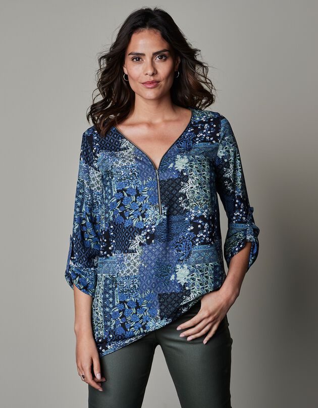 Tunique zippée imprimée (indigo / vert)