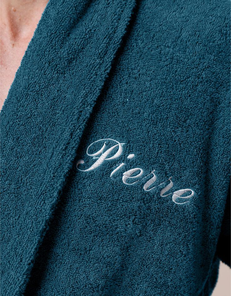Peignoir mixte adulte éponge bouclette col châle personnalisable (bleu paon) Peignoir mixte adulte éponge bouclette col châle personnalisable (bleu paon)