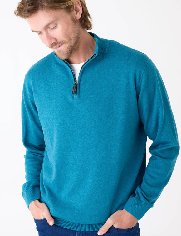 Pull pur coton col camionneur  (bleu canard chin&eacute;)