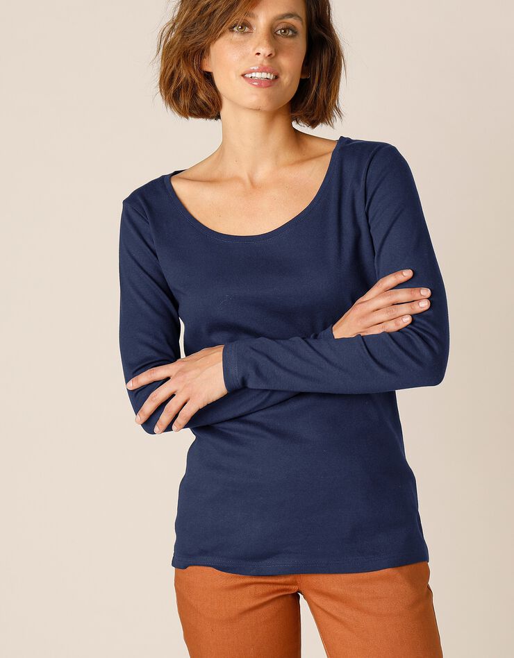 Tee-shirt uni manches longues jersey coton bio (marine) Tee-shirt uni manches longues jersey coton bio (marine)
